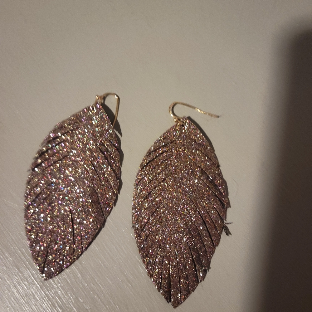 Glitter Faux Leather Teardrop Earrings Pink and Gold